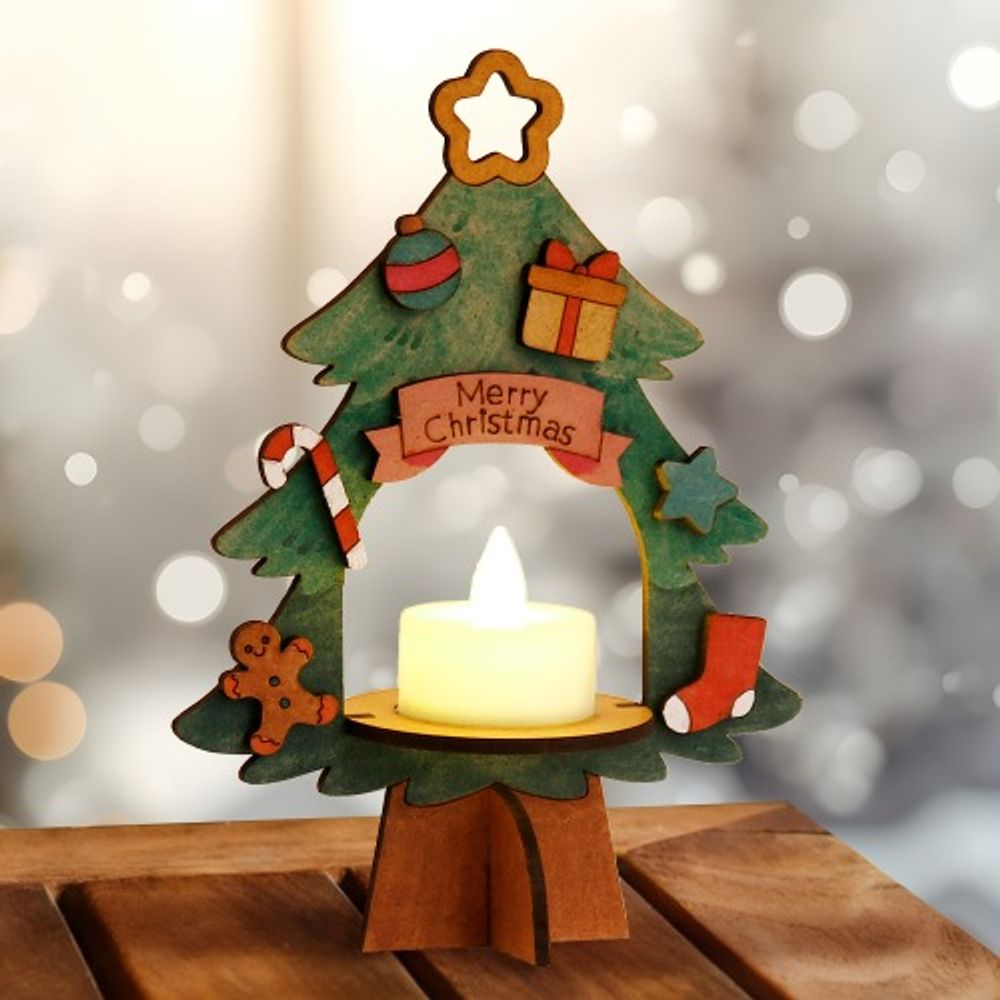 [ARTSAM] MDF Coloring Christmas Tree Stand DIY Kit – LED Candle Light Included
